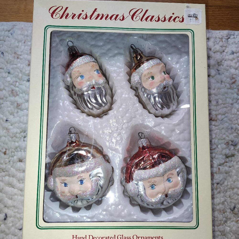 Christmas Classics Glass Santa Face Ornaments Original Box